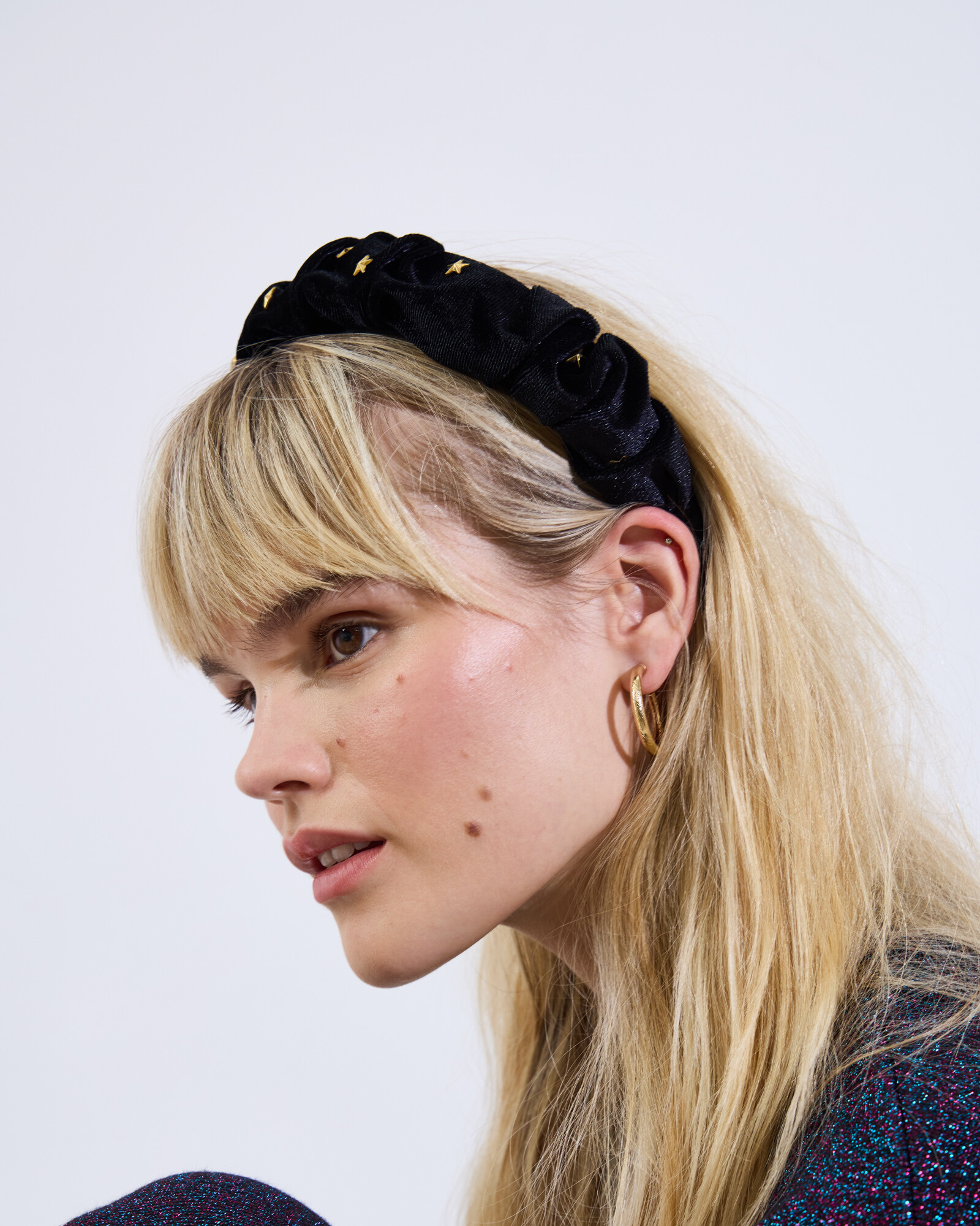 Cara Ruched Black Velvet Star Studded Headband | Oliver Bonas | Oliver Bonas (Global)