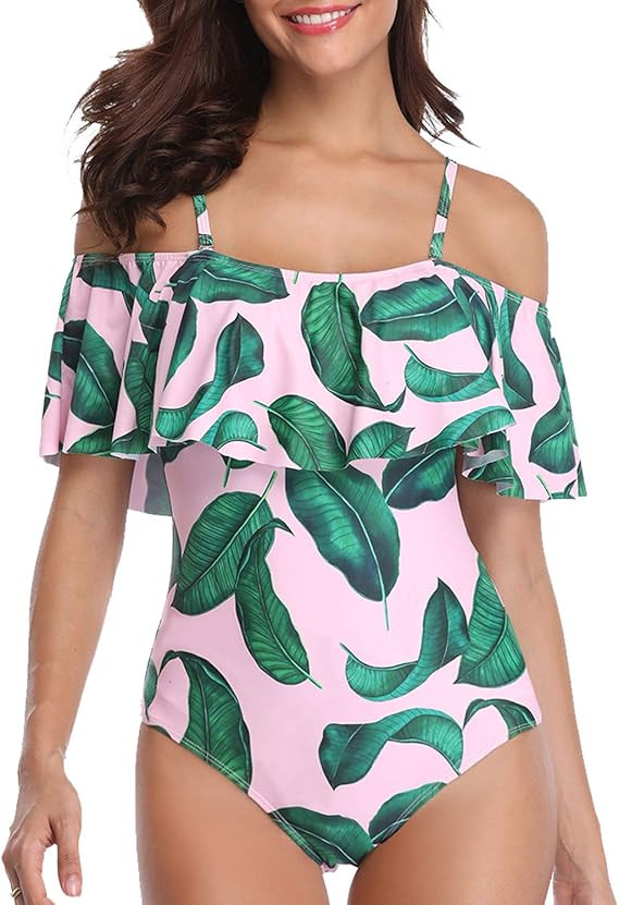 Tempt Me Women's One Piece Swimsuit Vintage Off Shoulder Ruffled Bathing Suits | Amazon (US)
