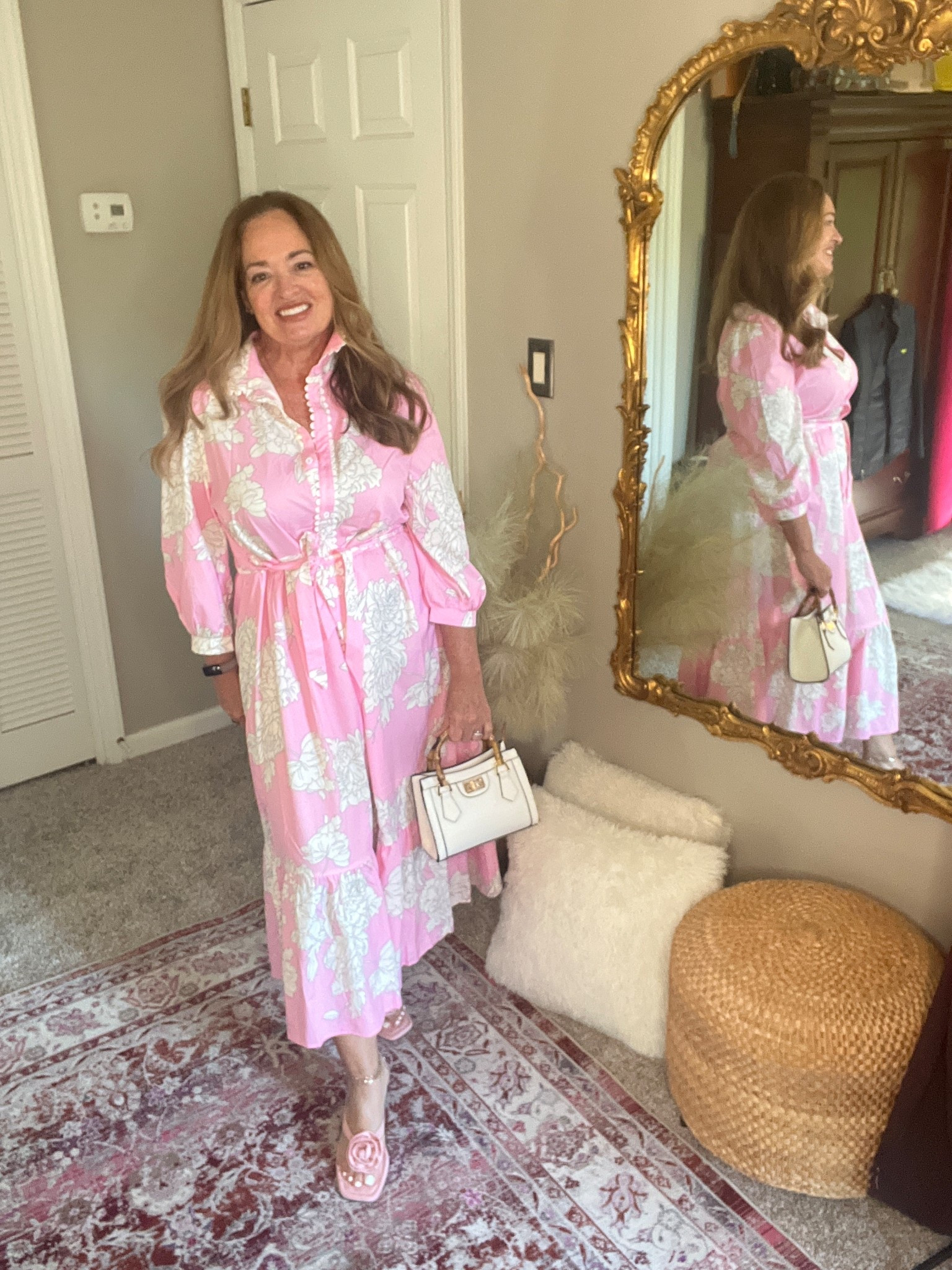 Pink floral belted feminine dress for Summer.

#LTKOver40 #LTKSeasonal #LTKWorkwear