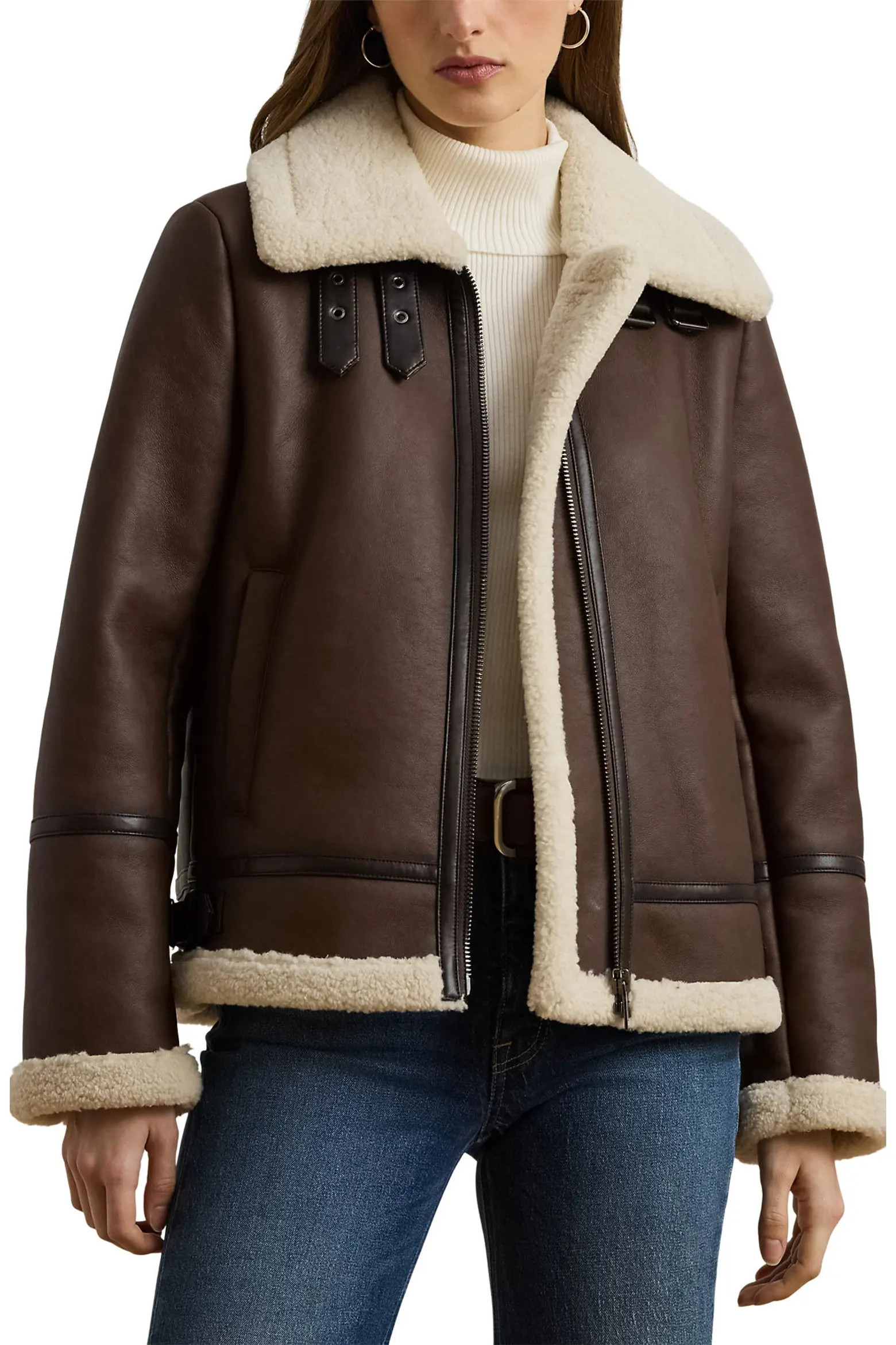 Lauren Ralph Lauren Faux Leather Jacket with Faux Shearling Trim (Women) | Nordstrom | Nordstrom