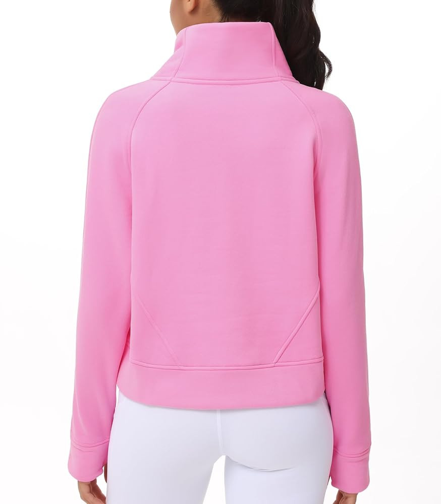 THE GYM PEOPLE Womens' Half Zip Pullover Fleece Stand Collar Crop Sweatshirt with Pockets Thumb H... | Amazon (US)