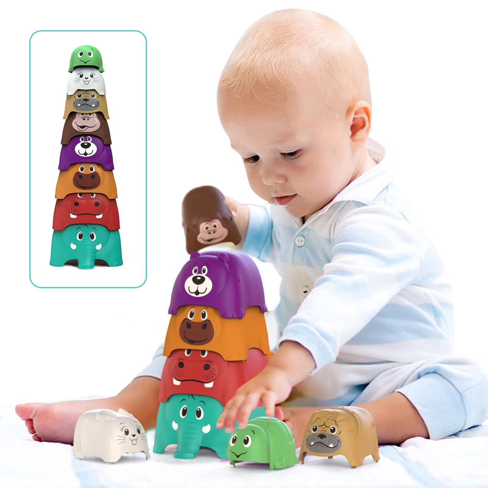 alobeby Baby Stacking Cups Toddler Toys: Nesting Cup for Kids Age 1-3 Animal Party Stackable Toys 8  | Amazon (US)