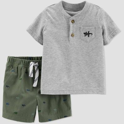 Baby Boys' 2pc Gecko Embroided Top and Bottom Set - Just One You® made by carter's Olive/Gray | Target