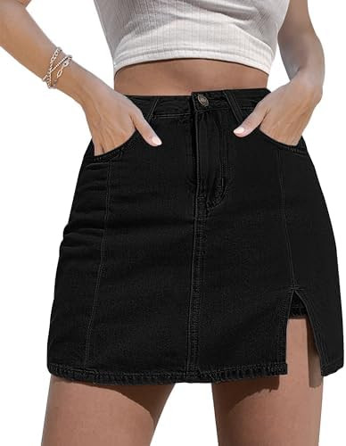 luvamia Jean Skort Women High Waisted Stretchy Denim Mini Skirt Side Slit | Jean Skirt with Short... | Amazon (US)