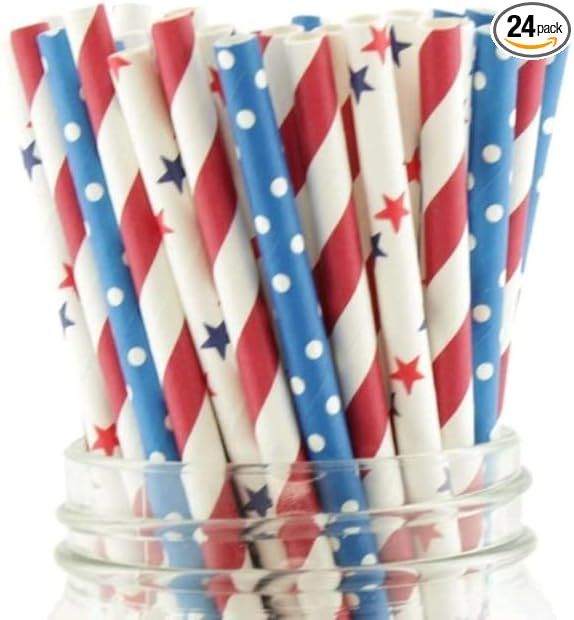 4th of July Straws USA Red, White & Blue Paper Party Straws (25 Pack) - America Patriotic BBQ Sup... | Amazon (US)