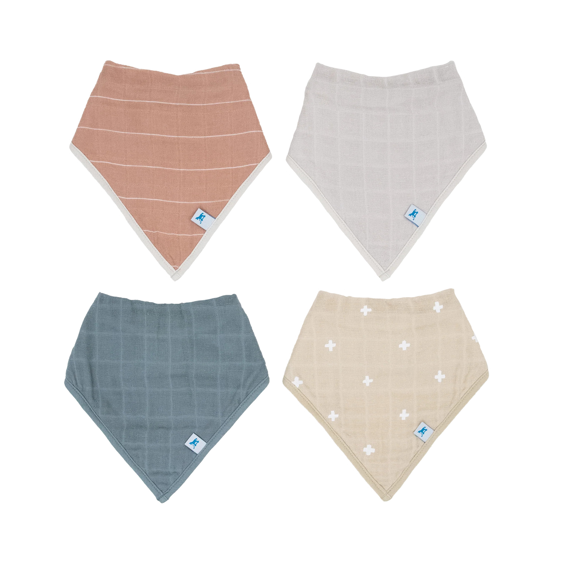 Cotton Muslin + Fleece Bandana Bib 4 Pack - Mauve Stripe | Little Unicorn