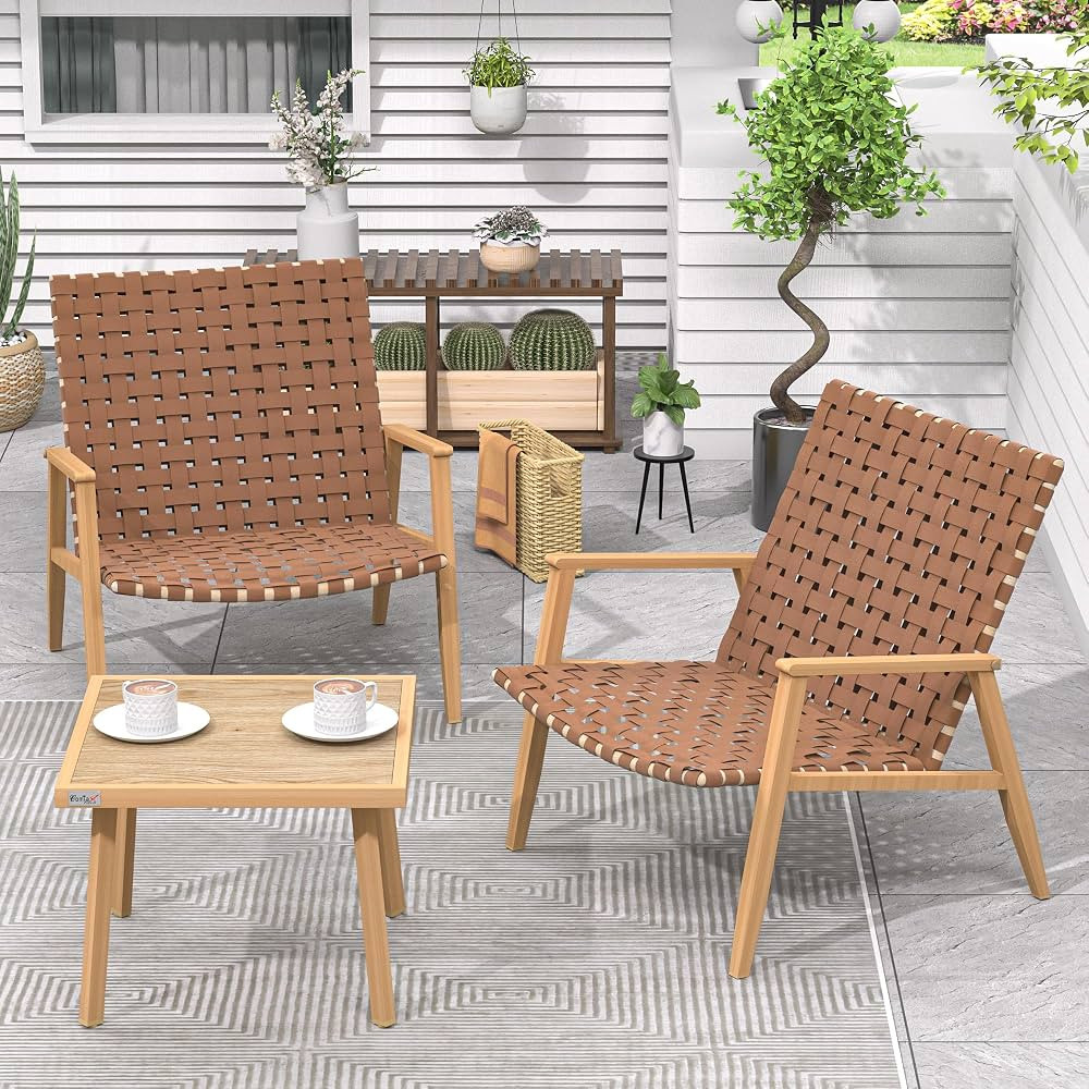 3 Piece Patio Bistro Set, Outdoor Conversation Chair Sets with Coffee Table, Patio Furniture Set ... | Amazon (US)
