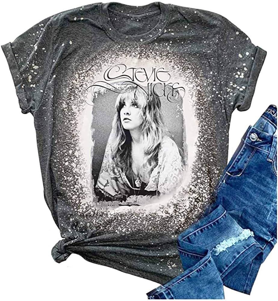 Womens Rock Music Bleached T Shirts Vintage Retro Graphic Concert Tops Funny Letter Print Short S... | Amazon (US)