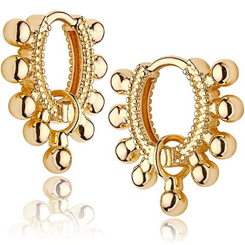 MEVECCO Gold Dainty Huggie Hoop Earring,18K Gold Plated Cute Tiny Drop Ball Hoop Earrings for Women (ball) | Amazon (US)