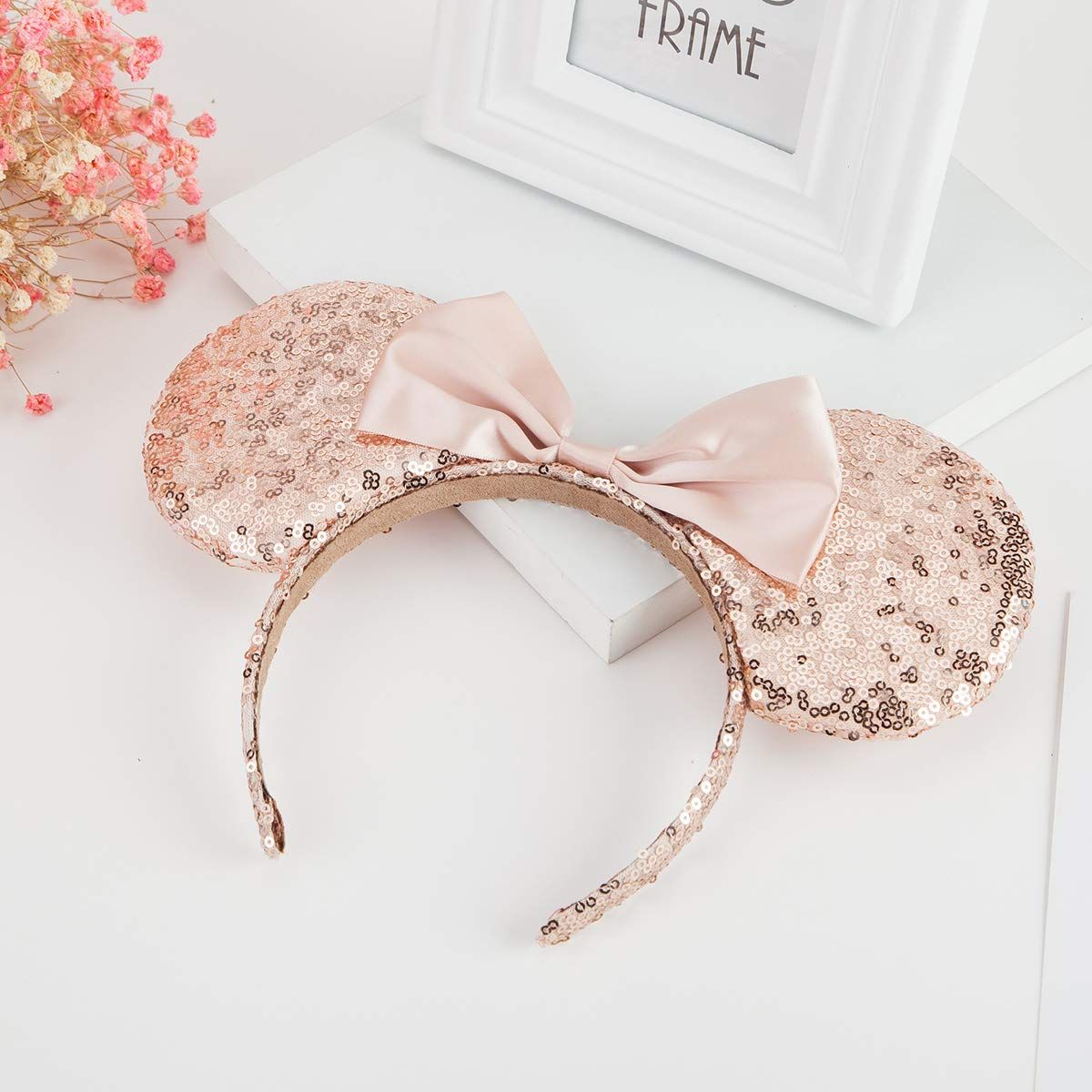 Seamoy Rose Gold Minnie Ears Headband,Sequin Gold Mouse Ears Bow Headband, Mice Ears, Princess He... | Amazon (US)