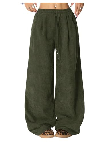 Verdusa Women's Wide Leg Pants Corduroy High Waist Barrel Palazzo Pants Comfy Baggy Trousers | Amazon (US)
