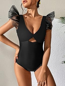 SPORLIKE Women One Piece Swimsuit Organza Ruffle Bathing Suit Twisted Front Swimwear | Amazon (US)