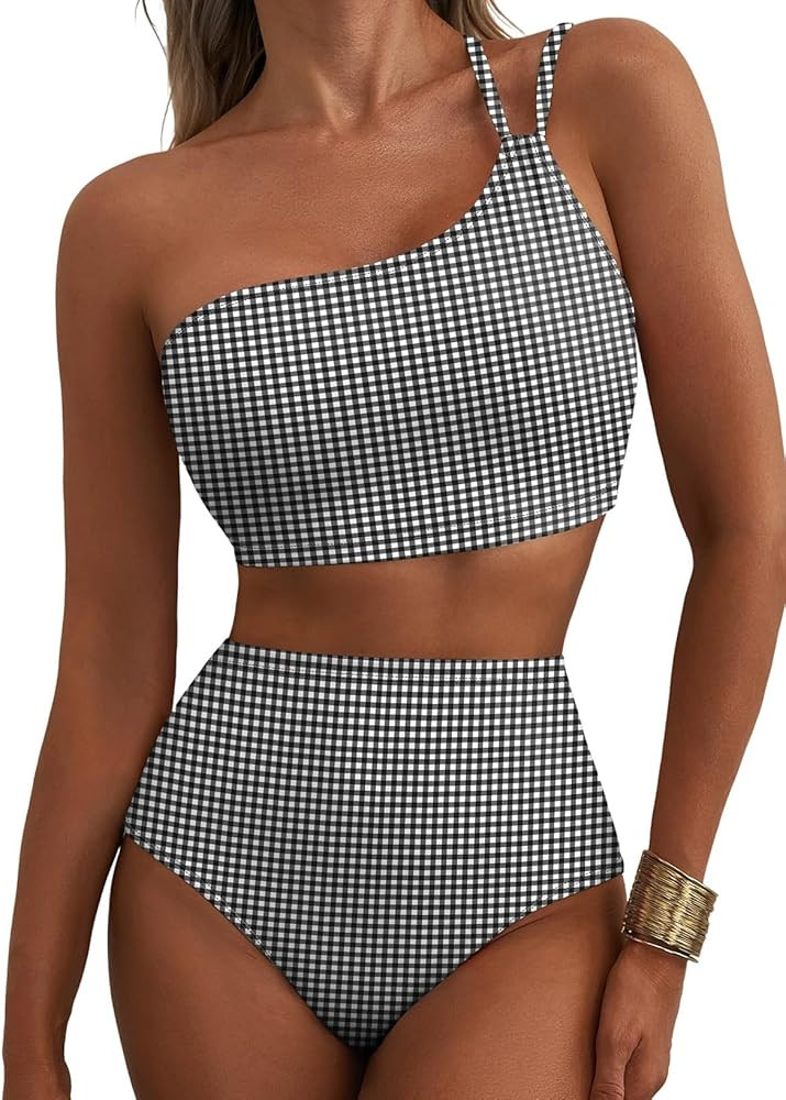 Herseas Women's High Waisted Bikini Sets One Shoulder Floral Print Swimsuits 2 piece Tummy Contro... | Amazon (US)
