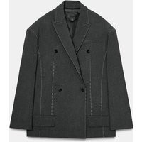 Zara - Oversize Blazer With Contrast Stitching - Mid-Grey - M-L - Woman | Zara UK