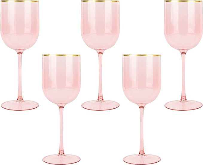 Pink Wine Cup with Gold rim Plastic Wine Glasses Set of 5 Elegant Wine Goblets Hard Plastic Wine ... | Amazon (US)