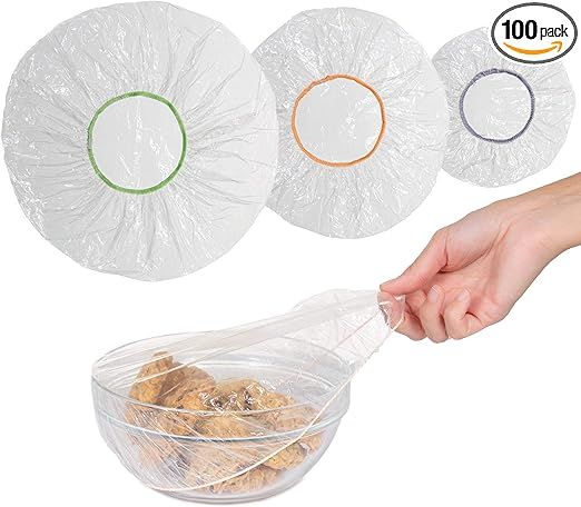 Kitchen Strong 100 Reusable Bowl Covers - Food Cover Stretch Edging, Stretchable Plastic Wrap, El... | Amazon (US)