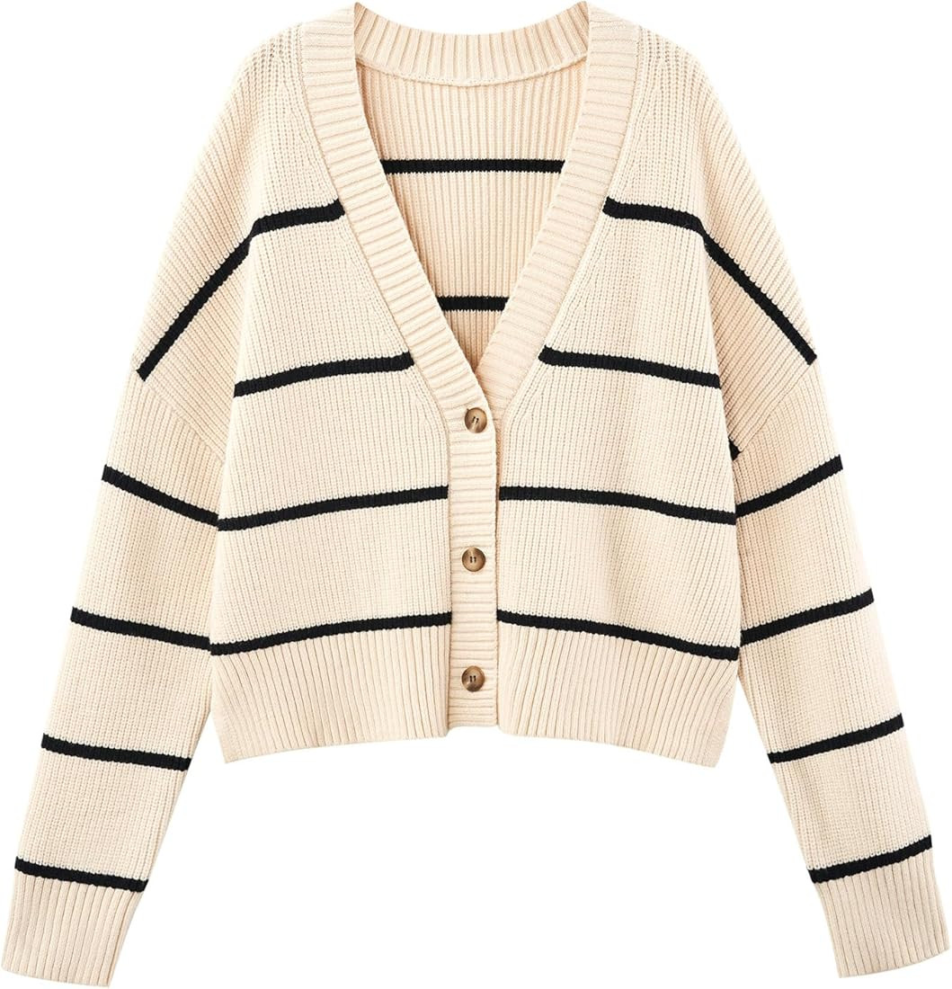 LILLUSORY Women's Lightweight Cropped Cardigan 2023 Open Front Button Sweaters V Neck Cardigans K... | Amazon (US)