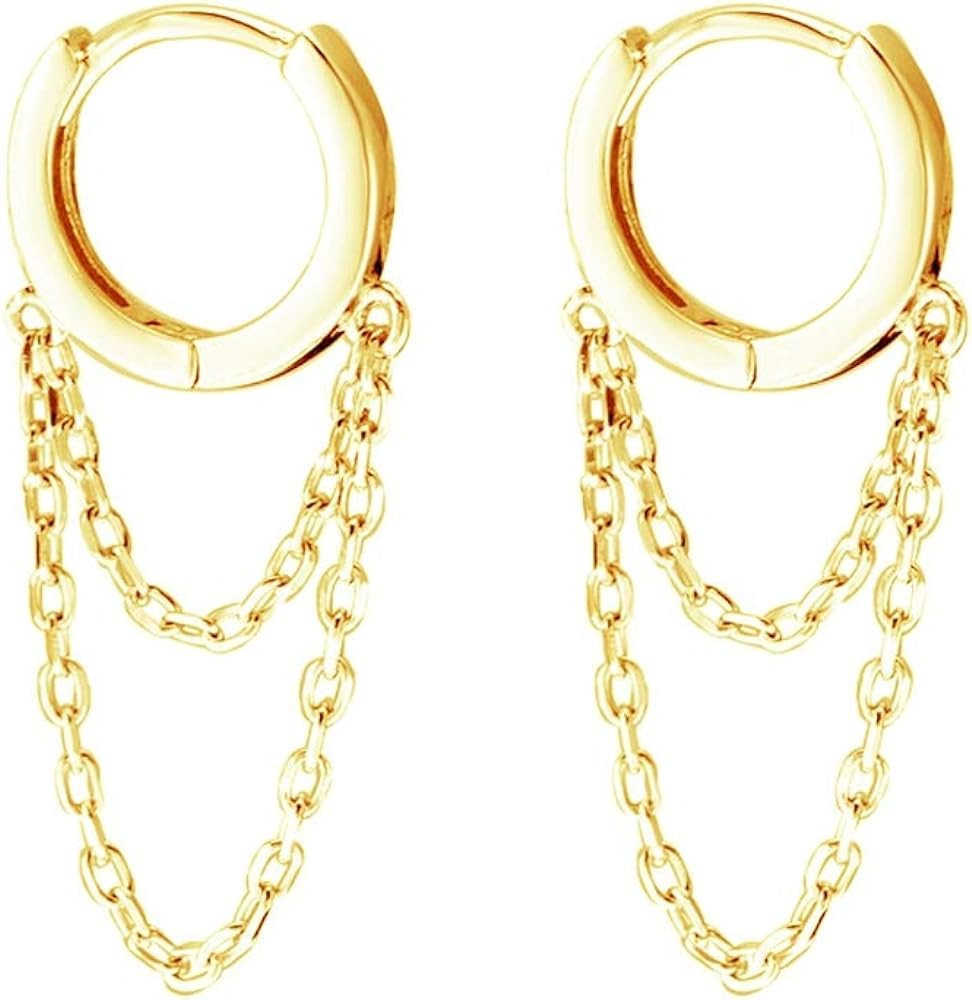 Tassel Chain Drop Dangle Small Hoop Earrings for Women Girls 925 Sterling Silver Huggie Helix Car... | Amazon (US)