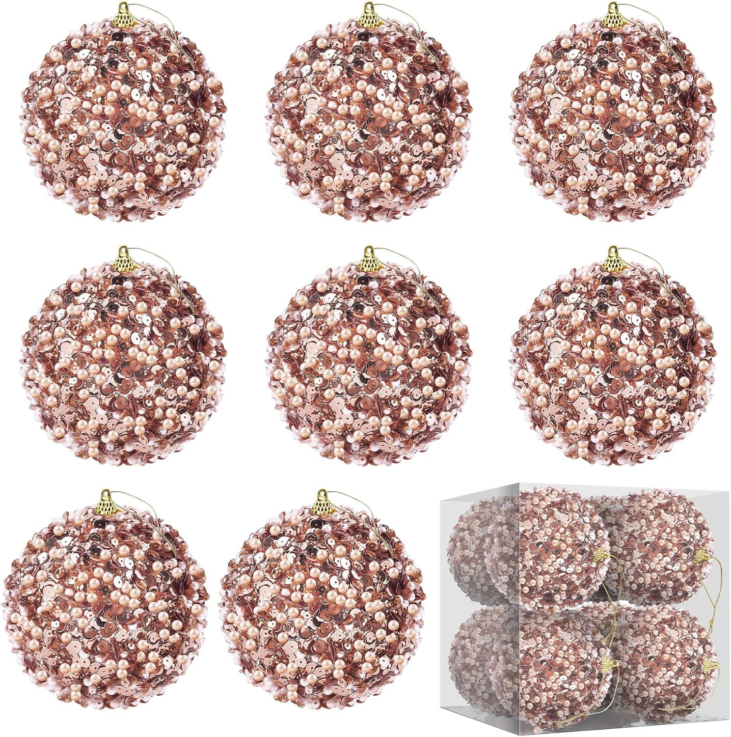 MCEAST 8 Pieces 4 Inches Christmas Ball Ornaments Sequin Glitter Ball Decorative Xmas Baubles Set... | Amazon (US)