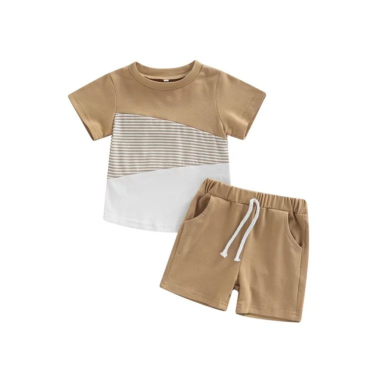 Genuiskids Toddler Kids Baby Boy Summer Outfts Short Sleeve Shirts Stripe T-Shirt + Shorts 2Pcs C... | Walmart (US)