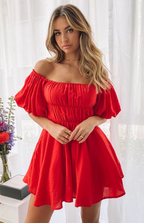 Paradise Puff Sleeve Dress Red | Beginning Boutique (AU)