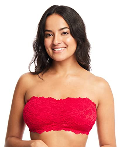 Women's Amber Bandeau Bra with Adjustable Straps, Unpadded & Unlined Wireless Tube Top Bralette, Everyday Lingerie (Small, Red/Orchid) | Amazon (US)