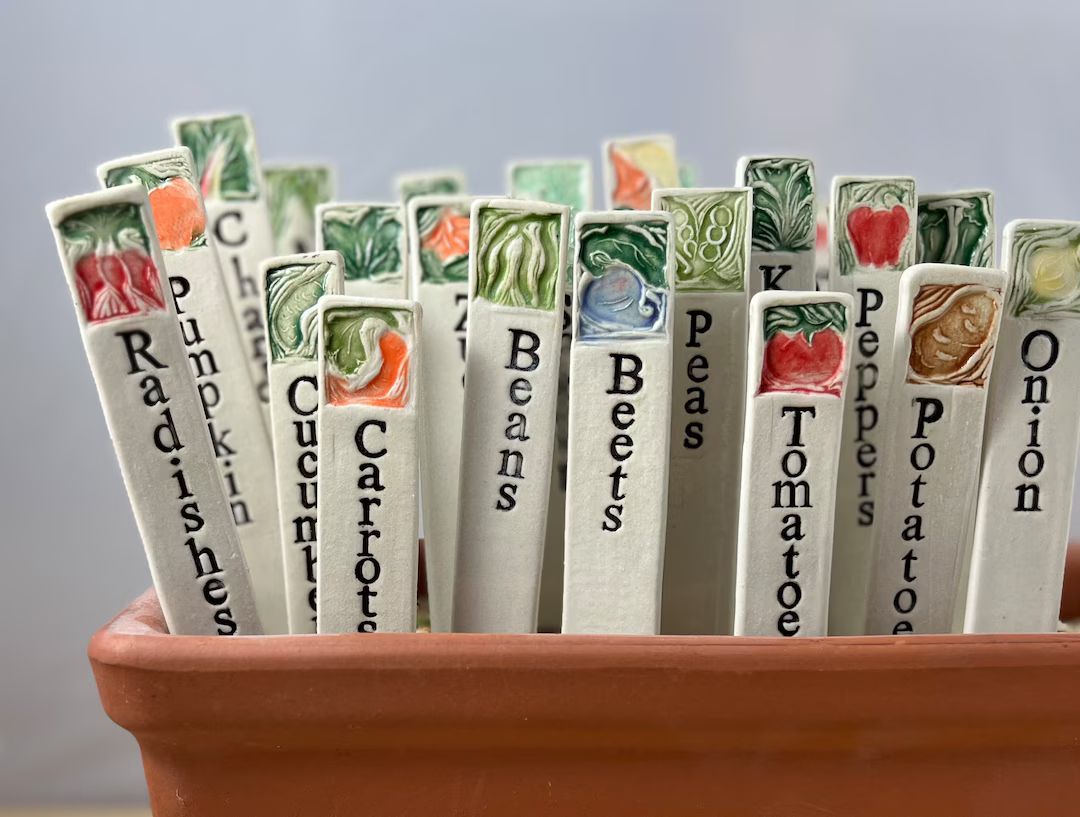 Set of 12 Vegetable Garden Markers / Ceramic Garden Stakes / Veggie Plant Markers Made of Porcela... | Etsy (US)