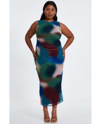QUIZ Women's Mesh Air Brush Round Neck Maxi Dress - Macy's | Macy's