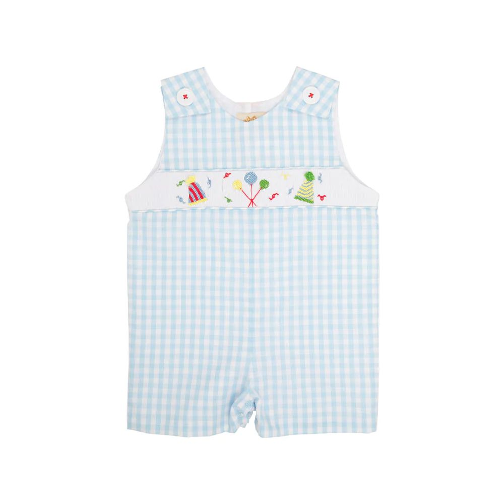Snyder's Smocked Jon Jon - Buckhead Blue Gingham with Balloon & Party Hat Smocking | The Beaufort Bonnet Company