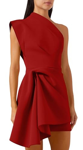GOBLES Women's One Shoulder Asymmetrical Draped Mini Cocktail Dress | Amazon (US)