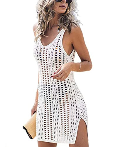 Pcunitly Women Crochet Cover Up Beach Swimsuit Coverups White XXL | Amazon (US)