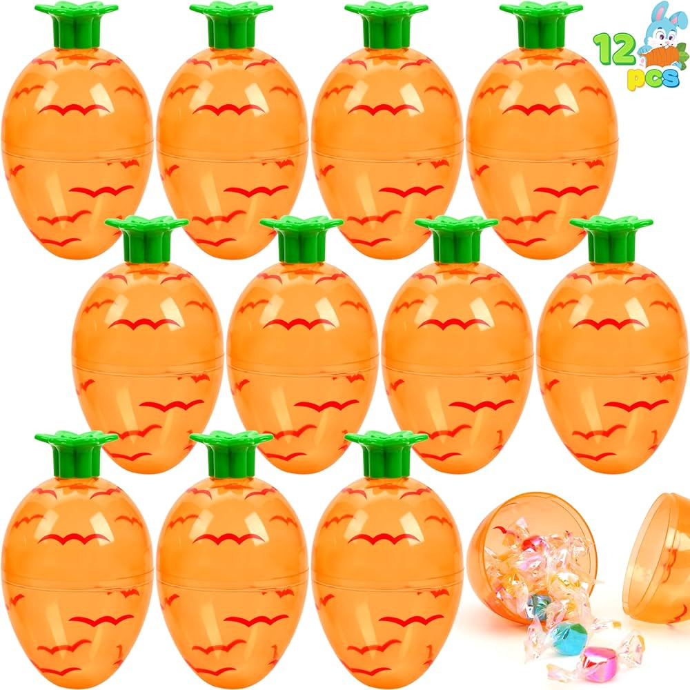 JOYIN 12 Pcs Carrot Shaped Easter Eggs, 3.7” Plastic Empty Eggs Fillable, Clear Bright Orange P... | Amazon (US)