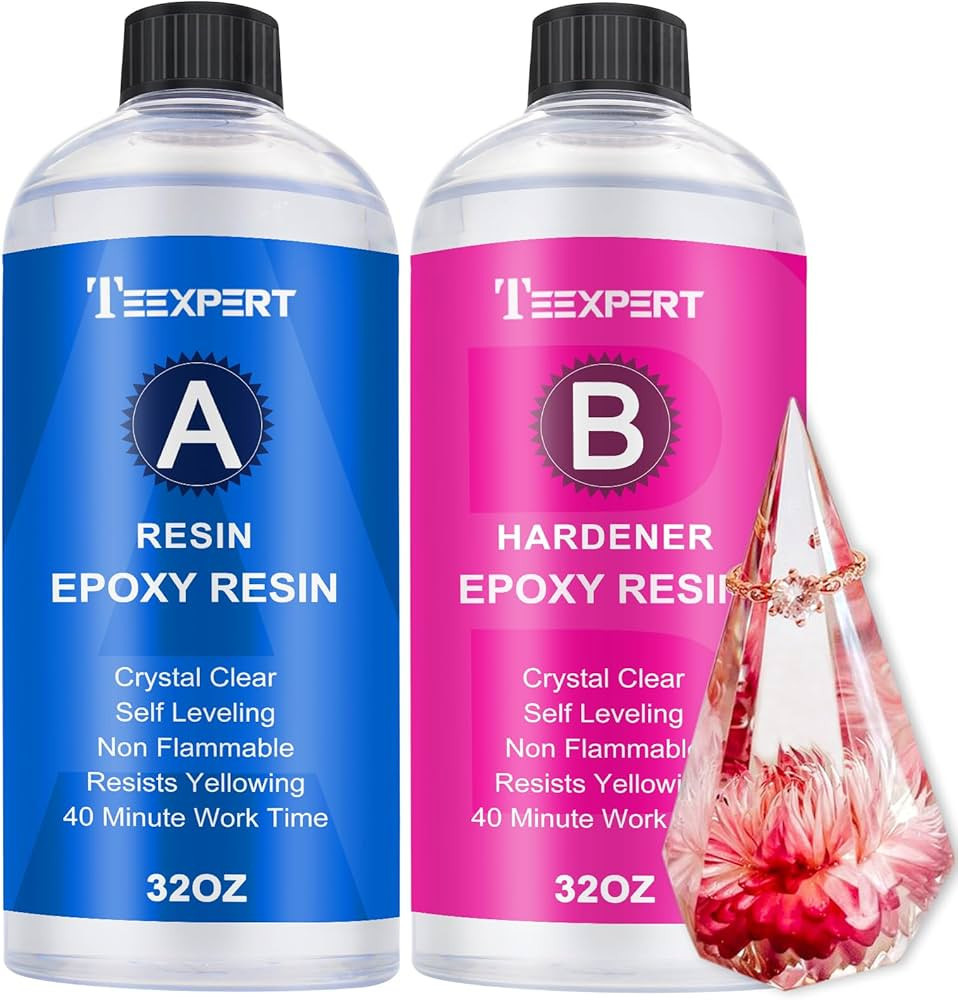 Teexpert Epoxy Resin Crystal Clear: 64OZ Epoxy Resin kit Fast Curing Heat Resistant for Casting C... | Amazon (US)