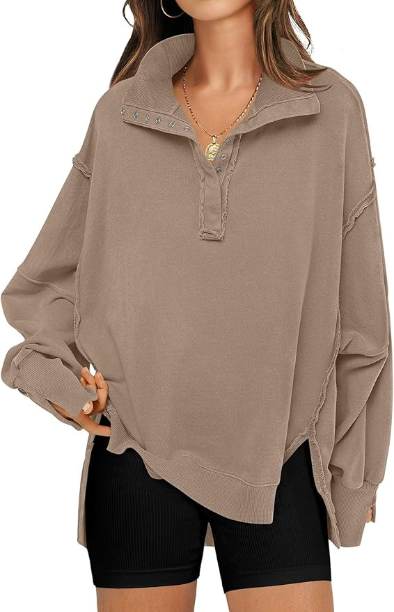 RUBZOOF Oversized Sweatshirt for Women Trendy Button Henley Neck Pullover Long Sleeve Tops Casual... | Amazon (US)