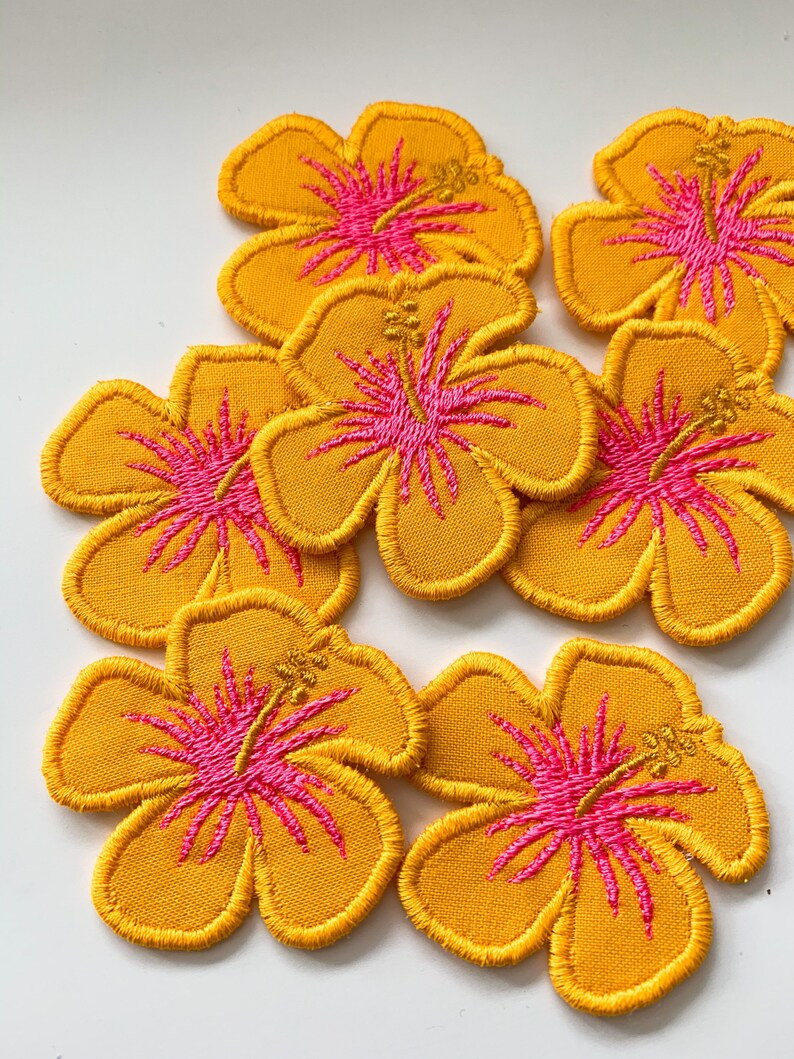 Embroidered Hibiscus Hawaiian Flower Iron on Patch Sunkissed Gold - Etsy | Etsy (US)