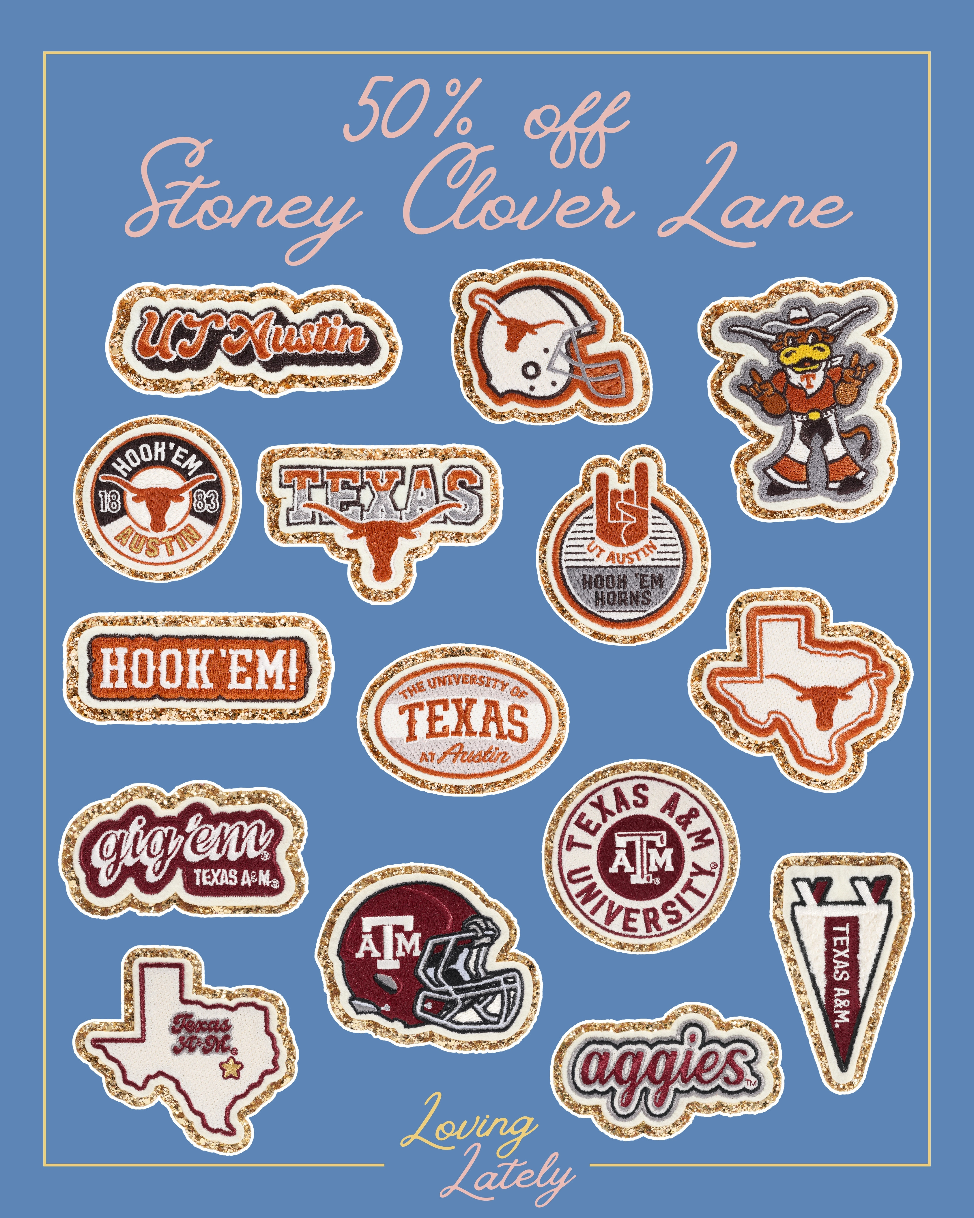 Save 50% off Stoney Clover Lane collegiate patches!! Perfect for game day looks! 


Gig em | Hook em | Texas A&M | Aggies | 12th Man | Longhorns | UT | Bevo | Football Season | Clear Bag 

 #LTKSaleAlert #LTKFindsUnder50