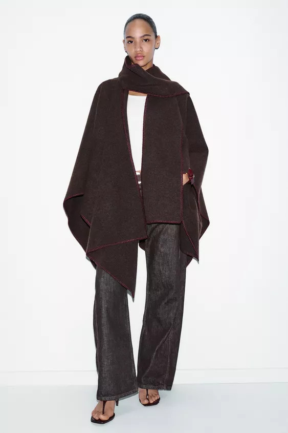 STRICKCAPE MIT KONTRASTFADEN-SCHAL | Zara DE