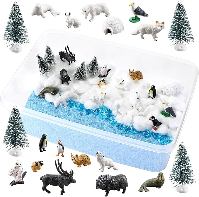 42 Pcs Winter Sensory Bin Fillers Snow Play Sand Toy Kit with Arctic Animals Figurines Counting S... | Amazon (US)