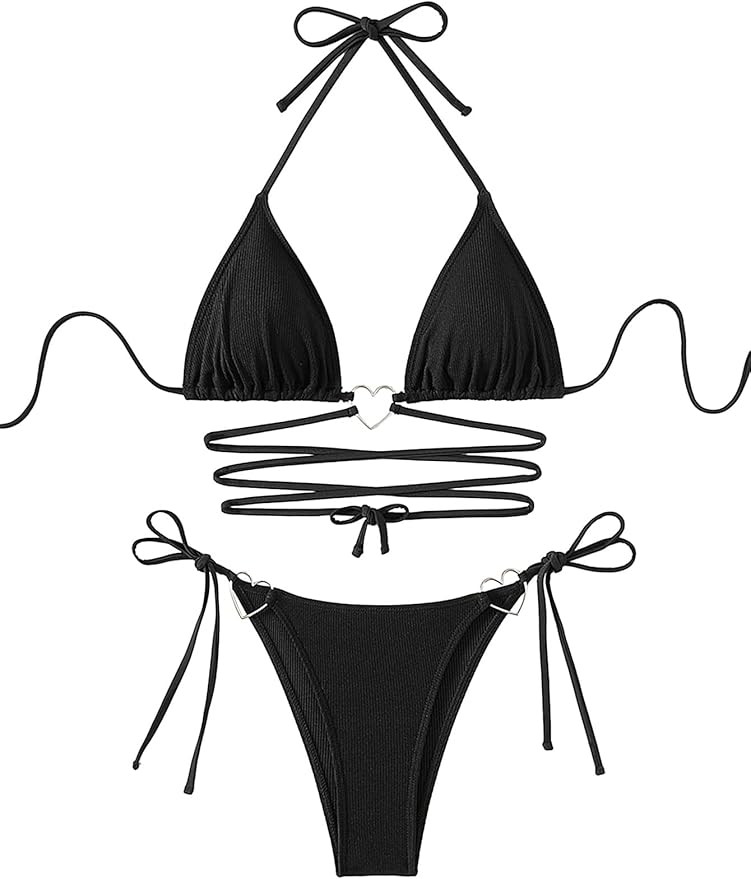 SHENHE Women's Sexy Bathing Suit 2 Piece Halter Swimsuits String Triangle Ring Bikini Set | Amazon (US)