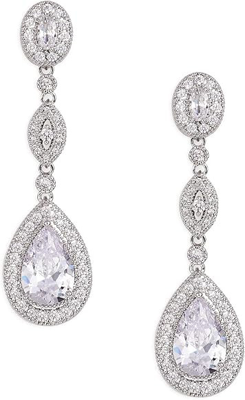 SWEETV Cubic Zirconia Teardrop Wedding Bridal Earrings for Women,Bridesmaids,Brides - Crystal Rhi... | Amazon (US)