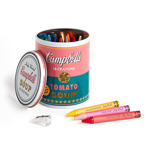 Mudpuppy Andy Warhol Inspired Extra Thick Crayons and Sharpener Set in Soup Can Shaped Tin, Pink,Yellow | Amazon (US)