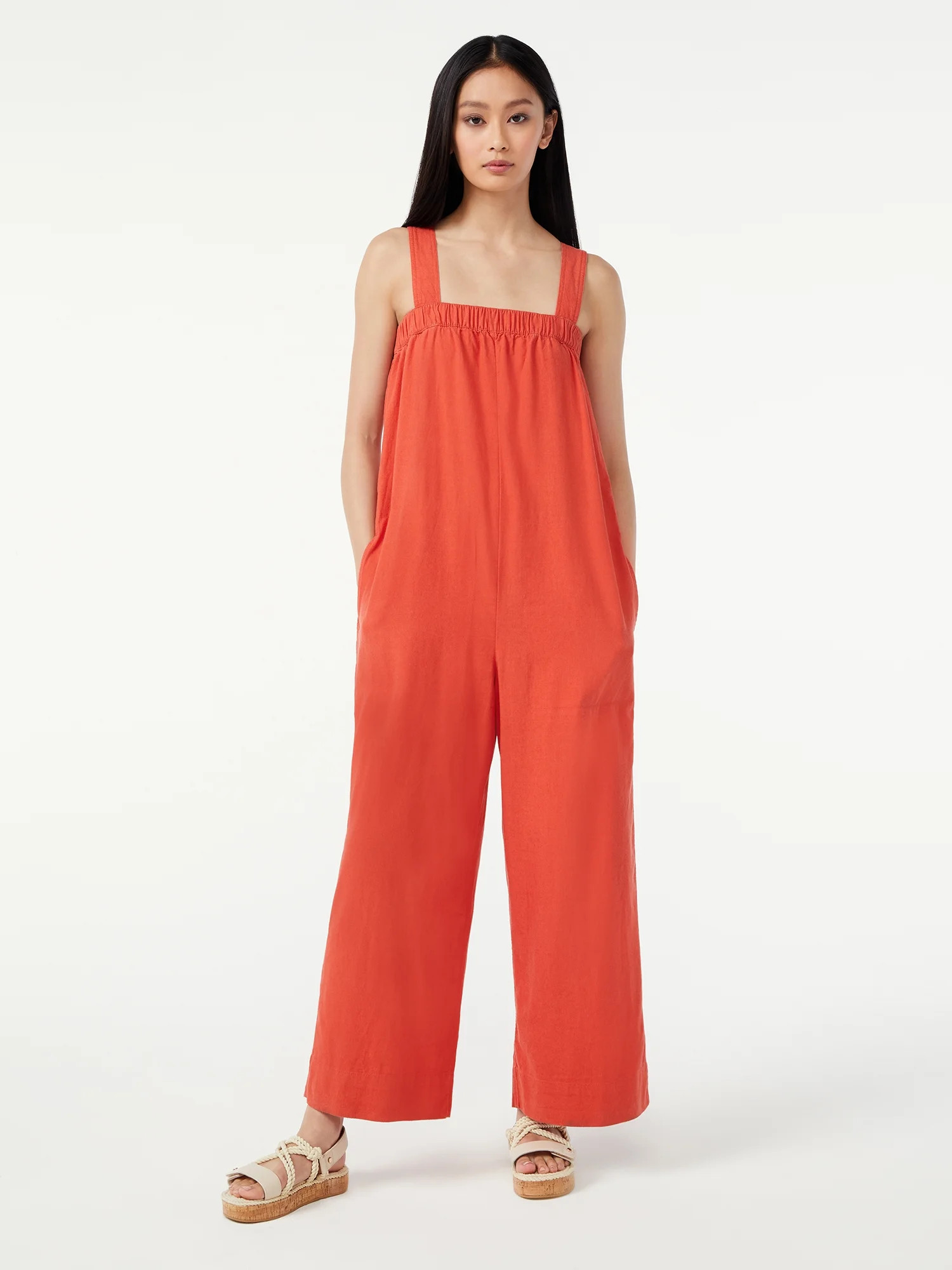 Free Assembly Women's Sleeveless Wide Leg Jumpsuit with Self Belt - Walmart.com | Walmart (US)