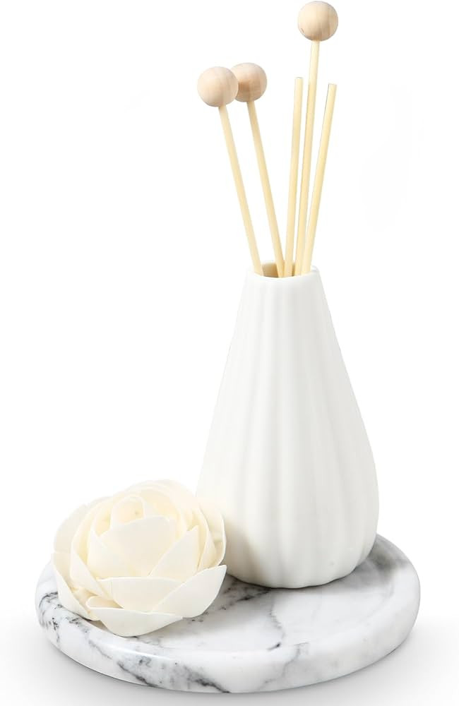 Natural Marble Tray for Bathroom, 5.5 Inch Round White Marble Vanity Tray, Serving Tray with Uniq... | Amazon (US)