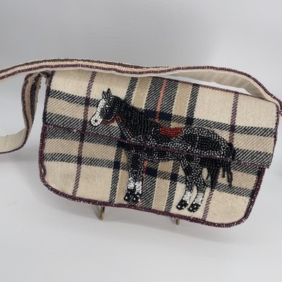 Anthropologie The Fiona Beaded Bag: Animal Edition Horse Plaid Riding Equestrian | eBay US