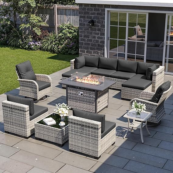13-Piece Patio Furniture Set, Outdoor Patio Furniture with Swivel Chairs Set, Ottomans, 55,000 BT... | Amazon (US)