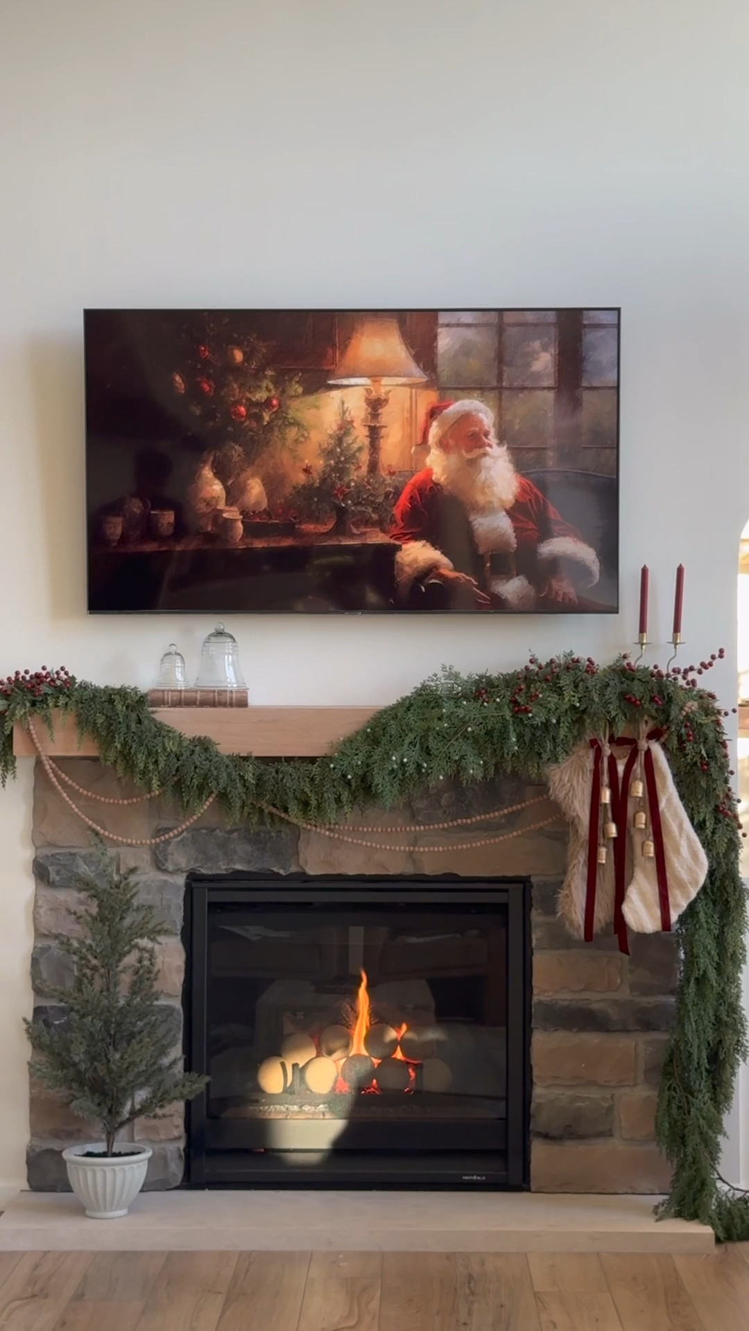 Holiday mantel styling! I kept it simple with cedar garland, juniper cedar pine stems, berry stems, and beads to create a festive look. Everything I used is linked here—hope it inspires your holiday styling!✨💫

#LTKHome #LTKHoliday #LTKSeasonal