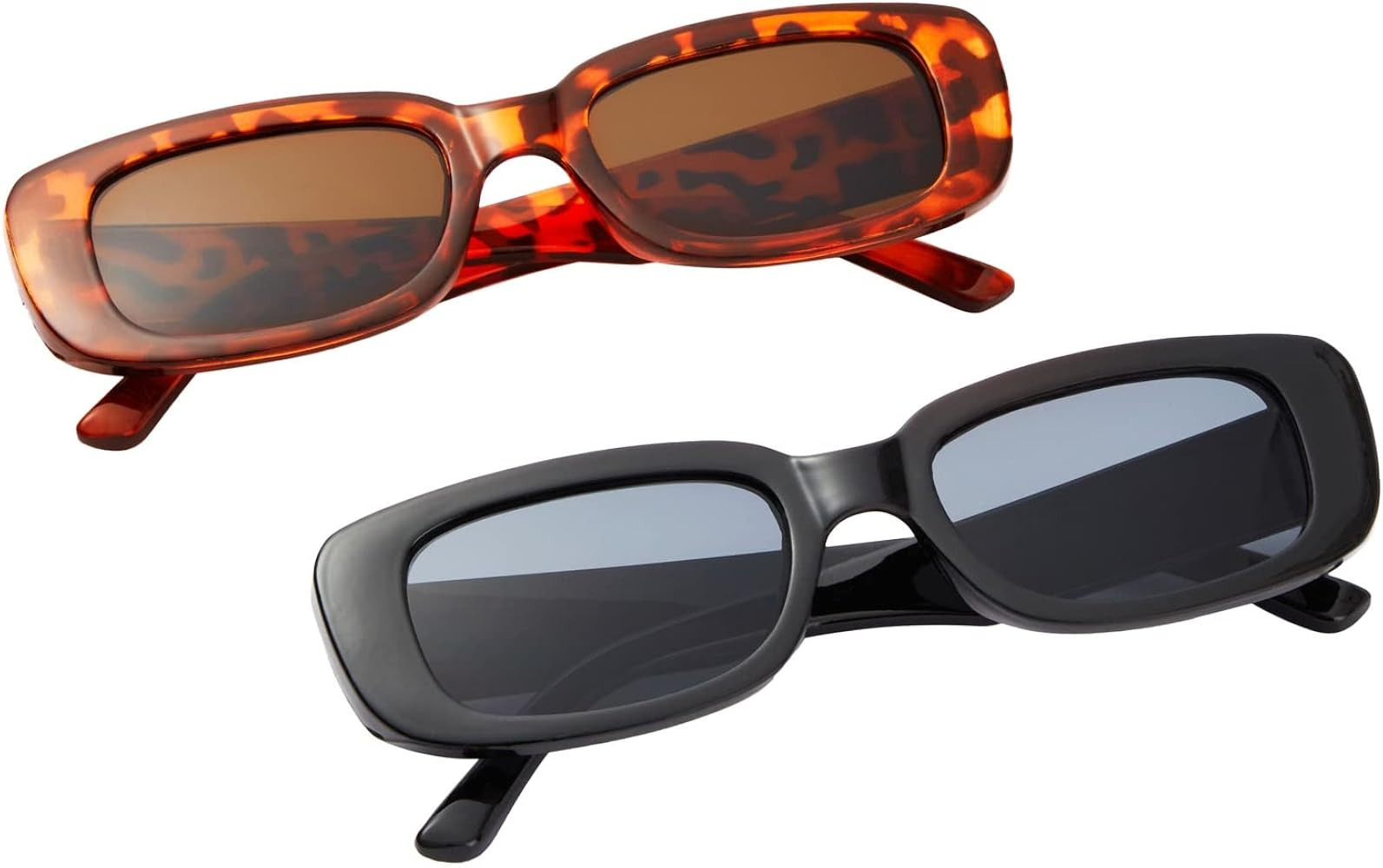 2 Pack Tortoise Shell and Black Rectangular Sunglasses for Women, Men, Retro Vintage 90s Glasses ... | Amazon (US)