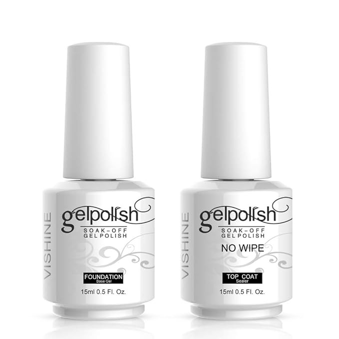 Vishine 15ml No Wipe Top Coat Base Coat Gel Nail Polish Soak off UV LED Drying Long Lasting Shiny... | Amazon (US)