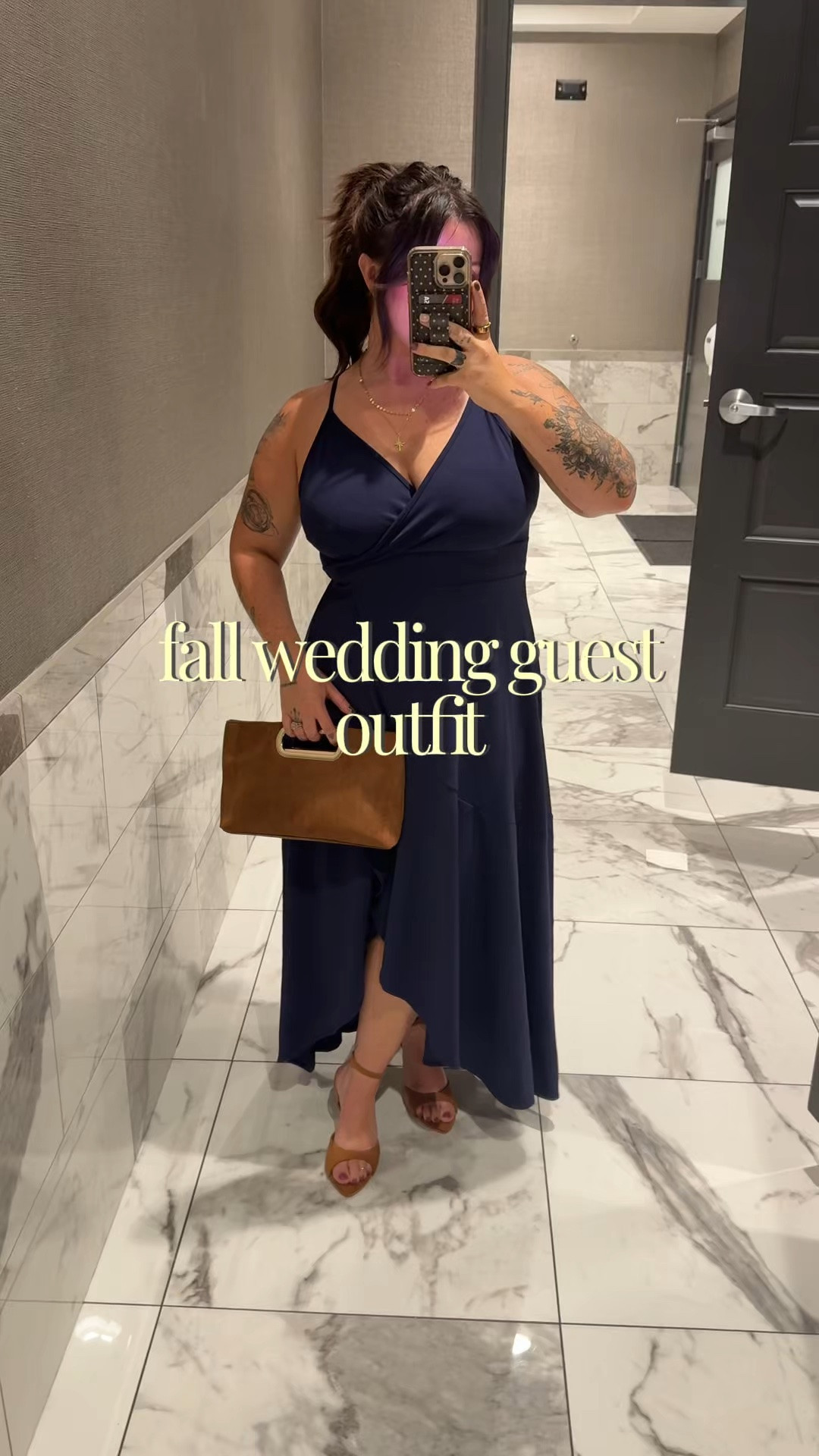Fall wedding guest dress outfit! I’m 5’1 wearing size large 8/10! Tan suede heels and clutch

#LTKSeasonal #LTKBeauty #LTKWedding