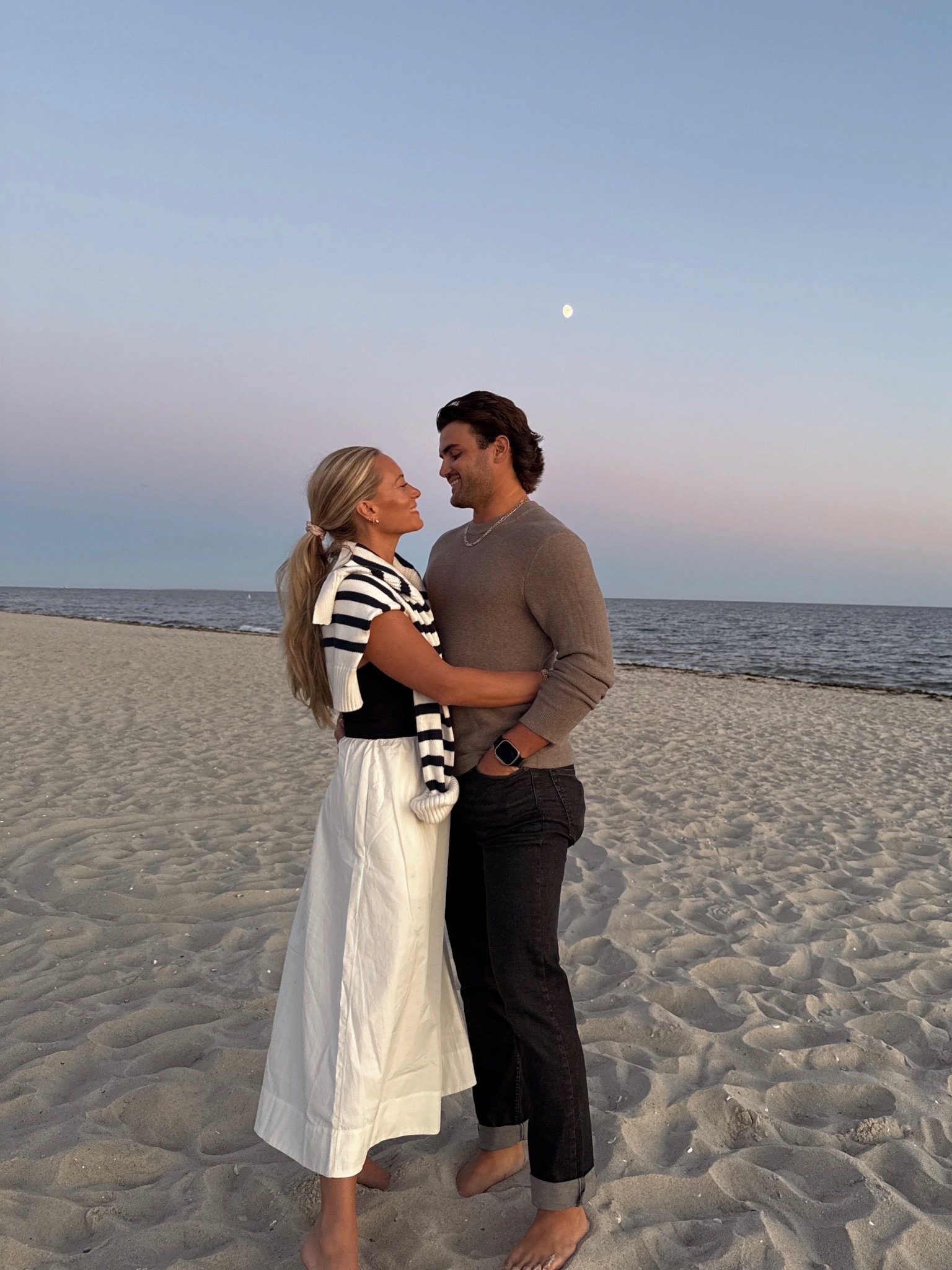 Beach date night ✨ Always a neutral girl - loving the stripes sweater & starfish necklace with this dress! Linked Derrick’s outfit too 🖤

Black and white dress, b&w fit, striped sweater, strapless dress, beach vacation, beach travel, date night fit, date night style 

#LTKTravel #LTKStyleTip